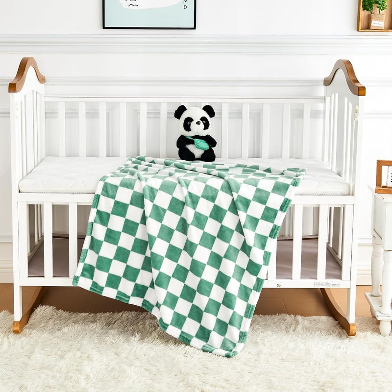 Yurhap Checkered Baby Blanket Fleece Baby Blankets for Boys, Ultra Soft Cozy Fluffy Infant Toddler Newborn Receiving Gifts for Crib Stroller, 30x40 Inch, Jade Green - Image 3